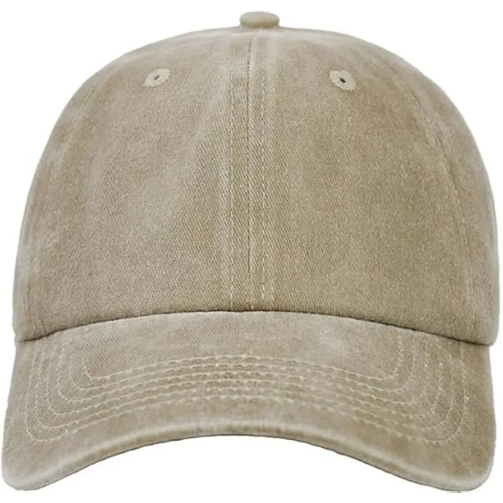Unisex Khaki 100% Cotton Pigment Adjustable Size Classic Baseball Six Panel Cap